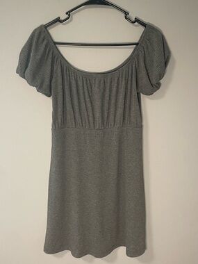 Lulus Gray Scoop Neck Ribbed Women’s Large Dress Puff Sleeve Gray Knit Neutral